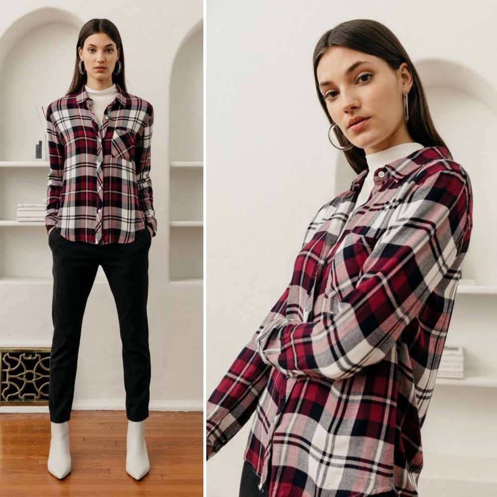 Rails Hunter Button Down Shirt Plaid Lychee Navy White Soft Size Small